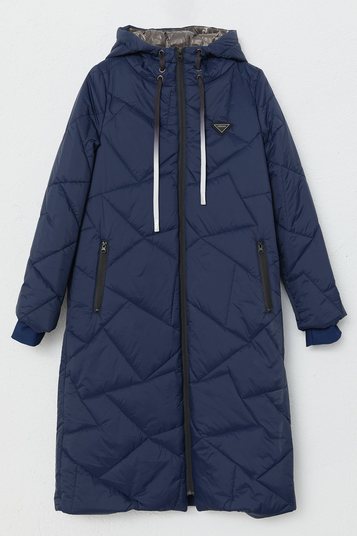 Astronaut Collar Quilted Coat - Navy Blue