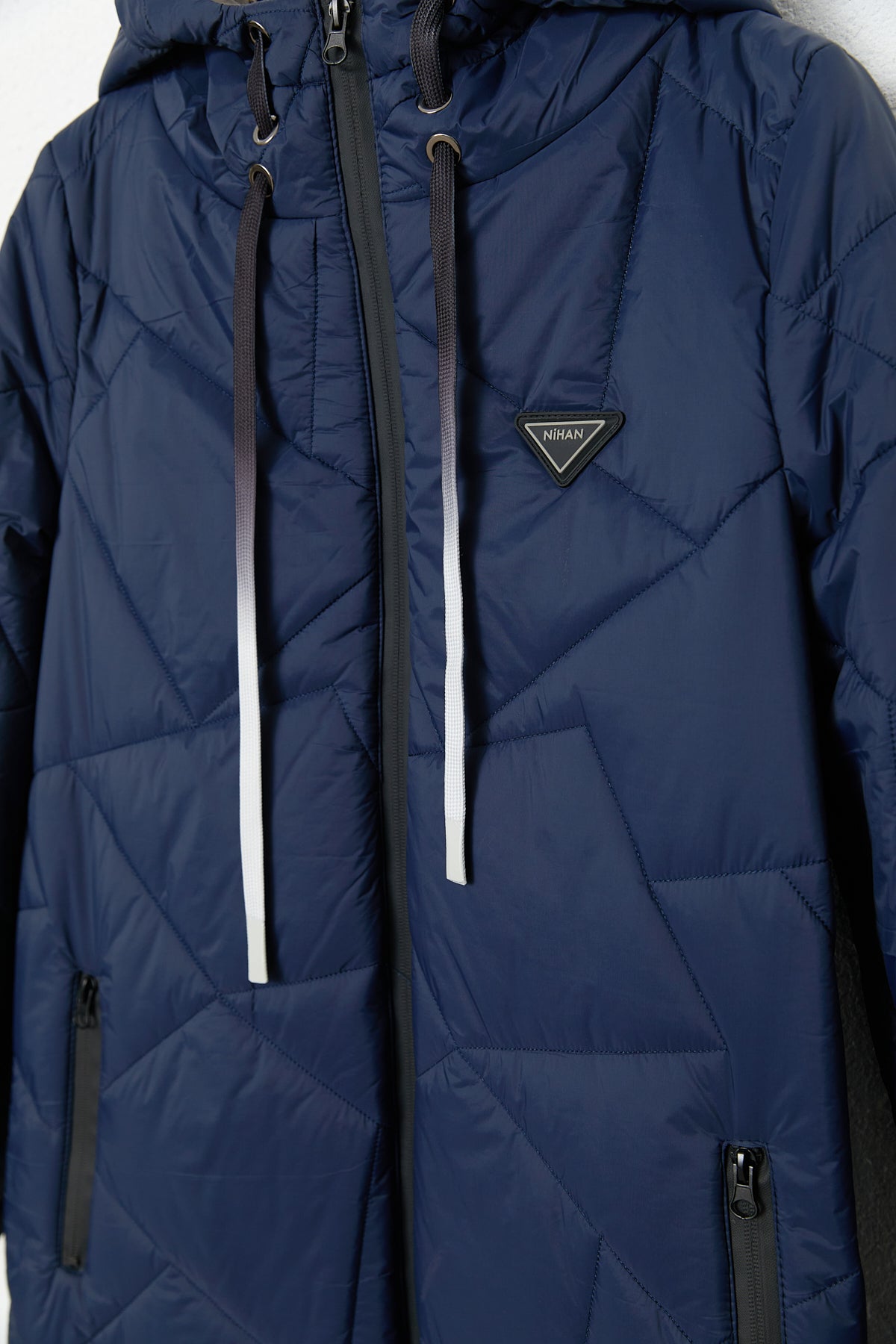 Astronaut Collar Quilted Coat - Navy Blue