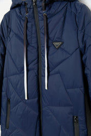 Astronaut Collar Quilted Coat - Navy Blue