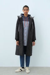 Astronaut Collar Quilted Coat - Black
