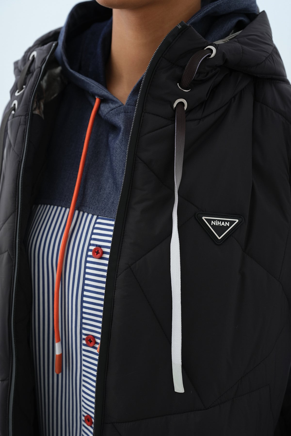 Astronaut Collar Quilted Coat - Black