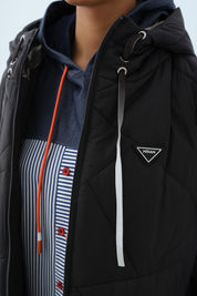 Astronaut Collar Quilted Coat - Black