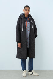 Astronaut Collar Quilted Coat - Black