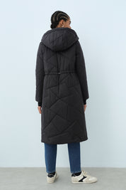 Astronaut Collar Quilted Coat - Black