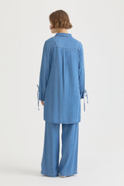 Bağcık Detaylı Lyocell Pantolon Tunik Takım - Buz