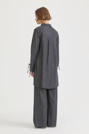 Bağcık Detaylı Lyocell Pantolon Tunik Takım - Füme