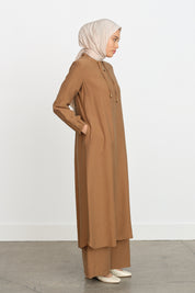 Comfort Fit Tencel Trench Coat with Drawstring Detail - Light Brown