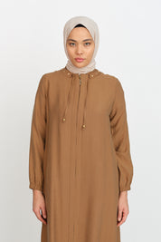 Comfort Fit Tencel Trench Coat with Drawstring Detail - Light Brown