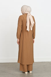 Comfort Fit Tencel Trench Coat with Drawstring Detail - Light Brown