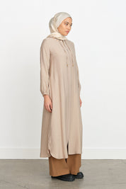 Tencel Relaxed Fit Trench Coat with Drawstring - Sand