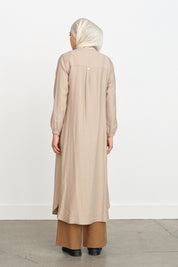 Tencel Relaxed Fit Trench Coat with Drawstring - Sand