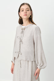 Linen-Look Skirt and Jacket Set - Grey