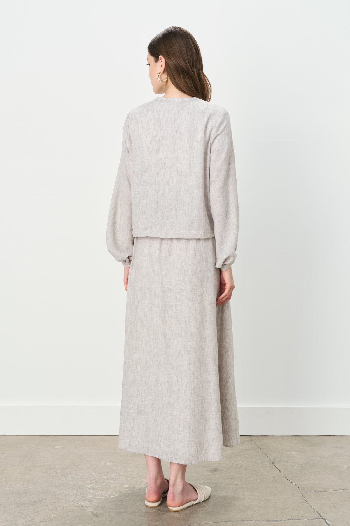 Linen-Look Skirt and Jacket Set - Grey