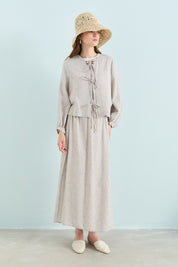 Linen-Look Skirt and Jacket Set - Grey