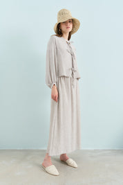 Linen-Look Skirt and Jacket Set - Grey