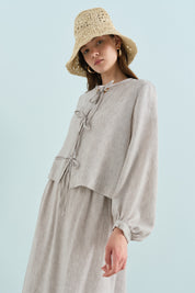 Linen-Look Skirt and Jacket Set - Grey