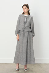 Linen-Look Skirt and Jacket Set - Black