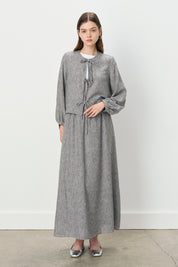 Linen-Look Skirt and Jacket Set - Black