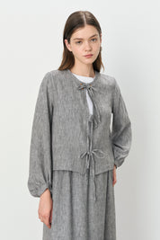 Linen-Look Skirt and Jacket Set - Black