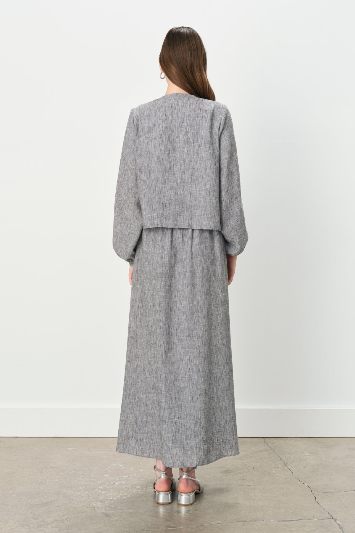 Linen-Look Skirt and Jacket Set - Black