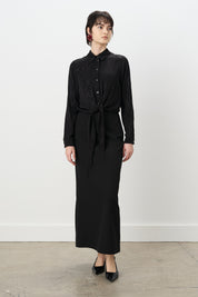 Tie-Detailed Cropped Jacquard Shirt - Black