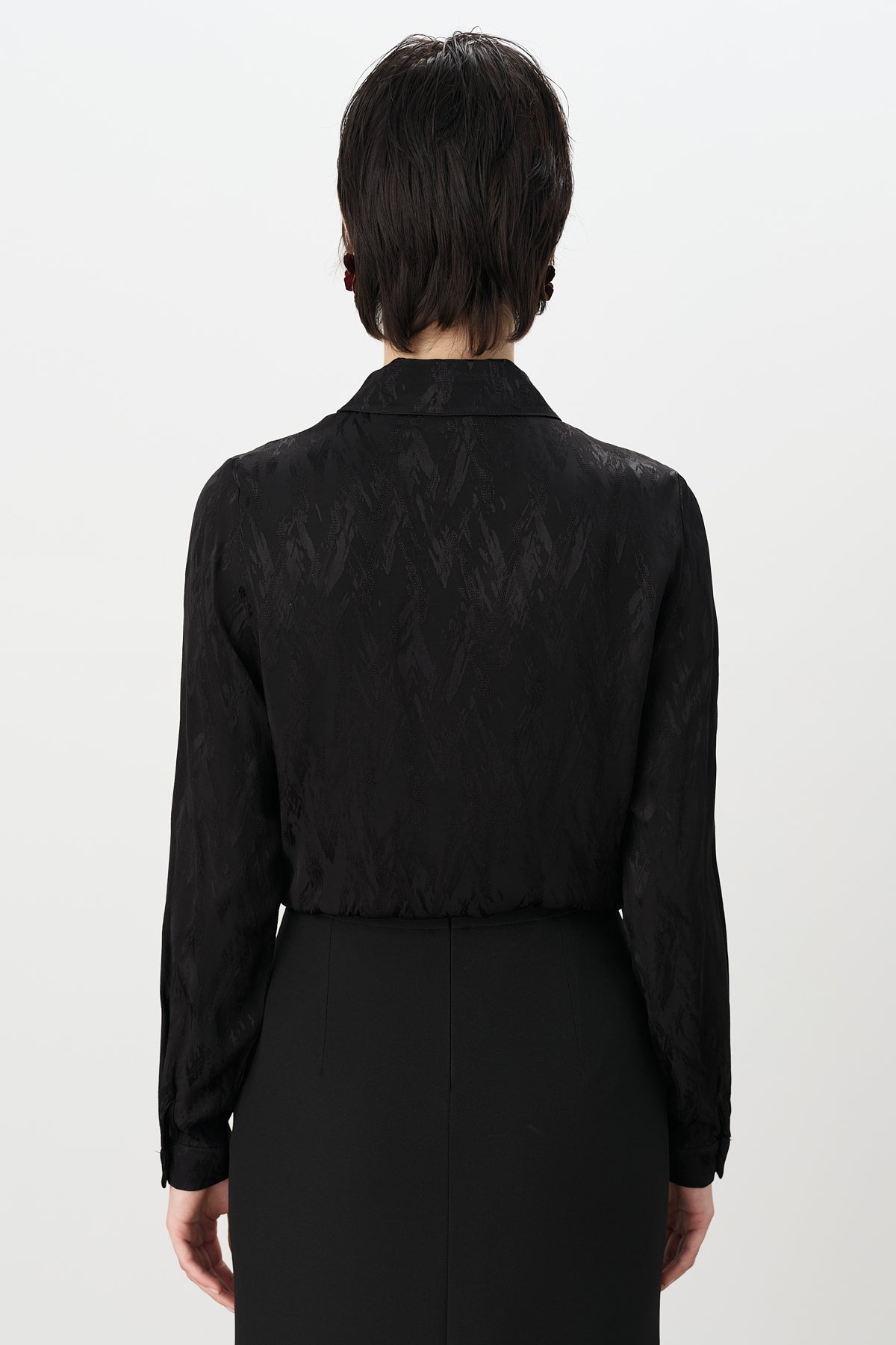 Tie-Detailed Cropped Jacquard Shirt - Black