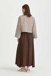 Tie-Detail Linen Skirt Blouse Set - Coffee