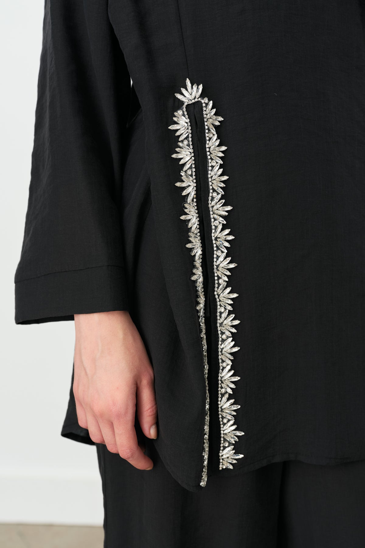 Modal Suit with Tie Detail, Pants and Jacket - Black