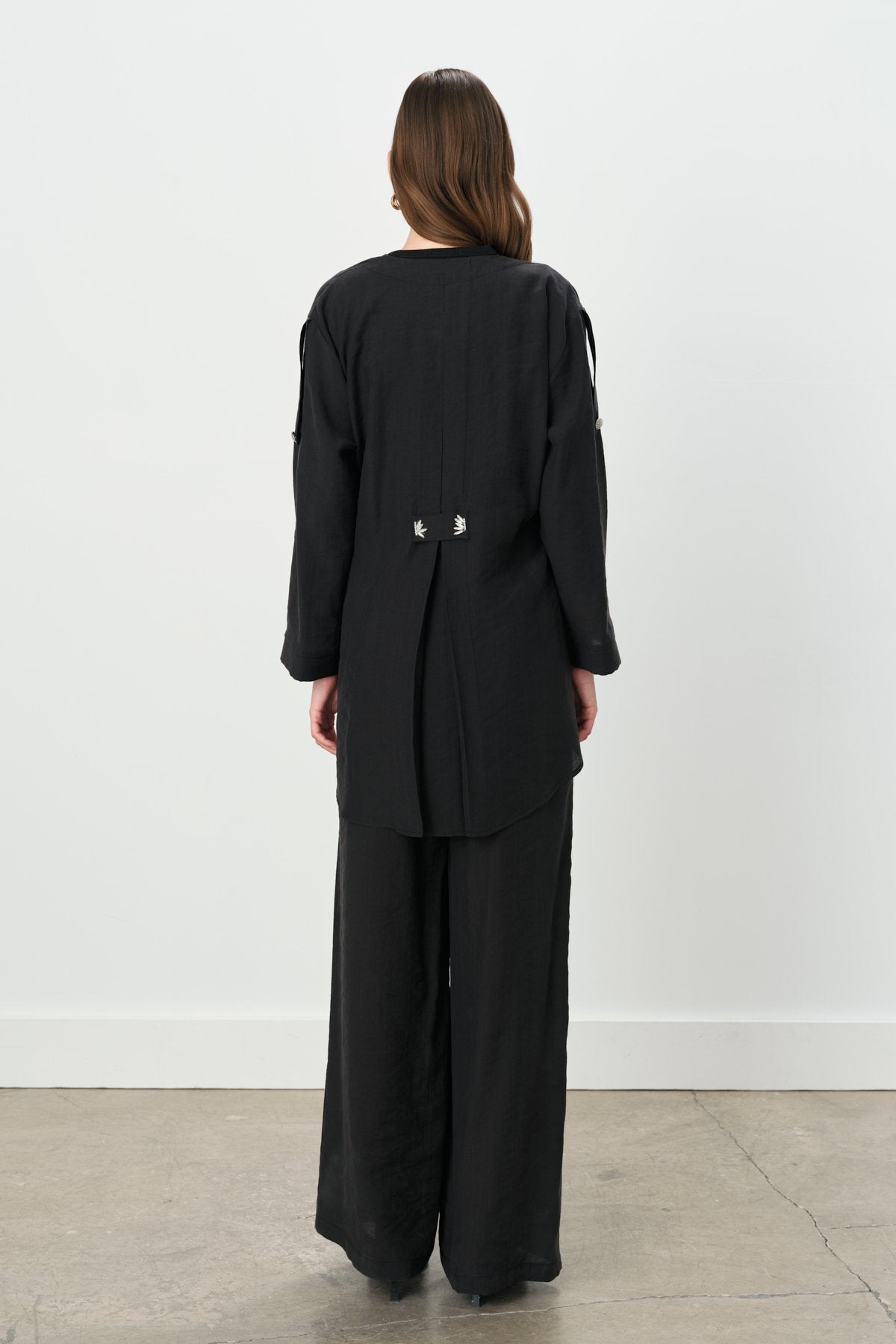 Modal Suit with Tie Detail, Pants and Jacket - Black