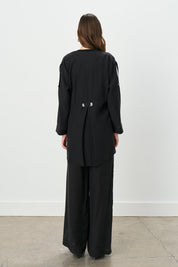 Modal Suit with Tie Detail, Pants and Jacket - Black