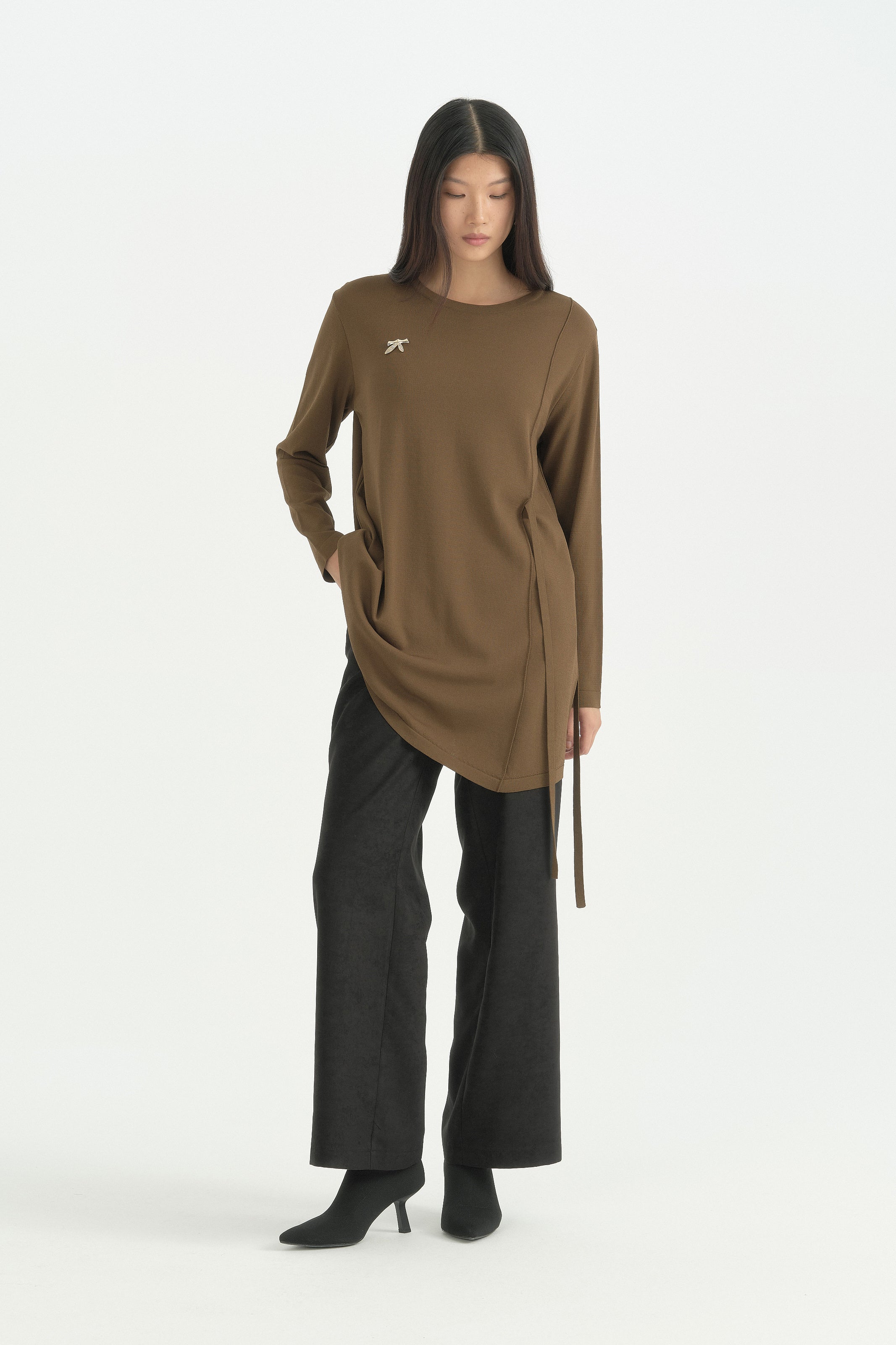 Bağlama Detaylı Rayon Triko Tunik - Haki