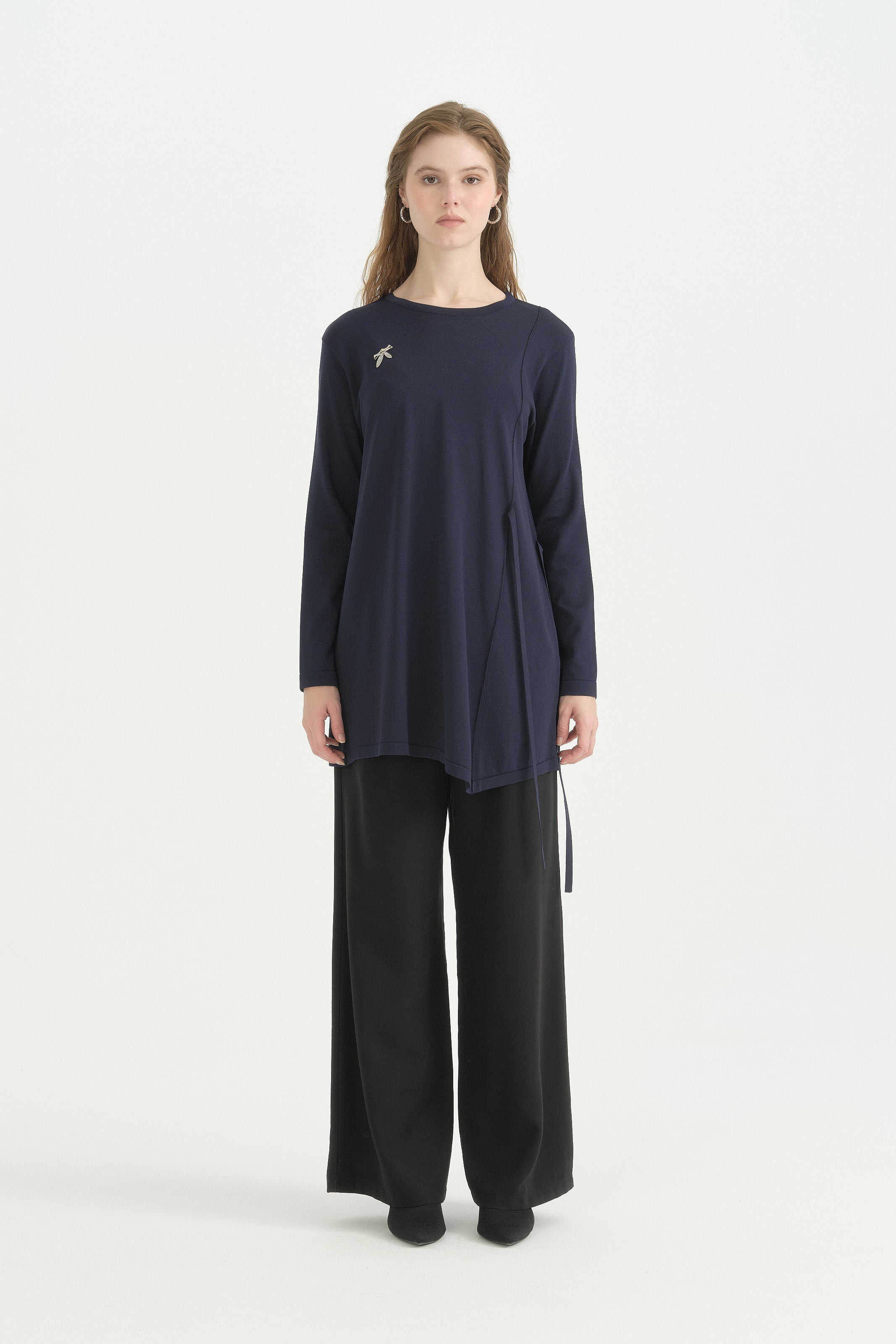 Bağlama Detaylı Rayon Triko Tunik - Lacivert
