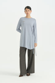 Bağlama Detaylı Rayon Triko Tunik - Mavi