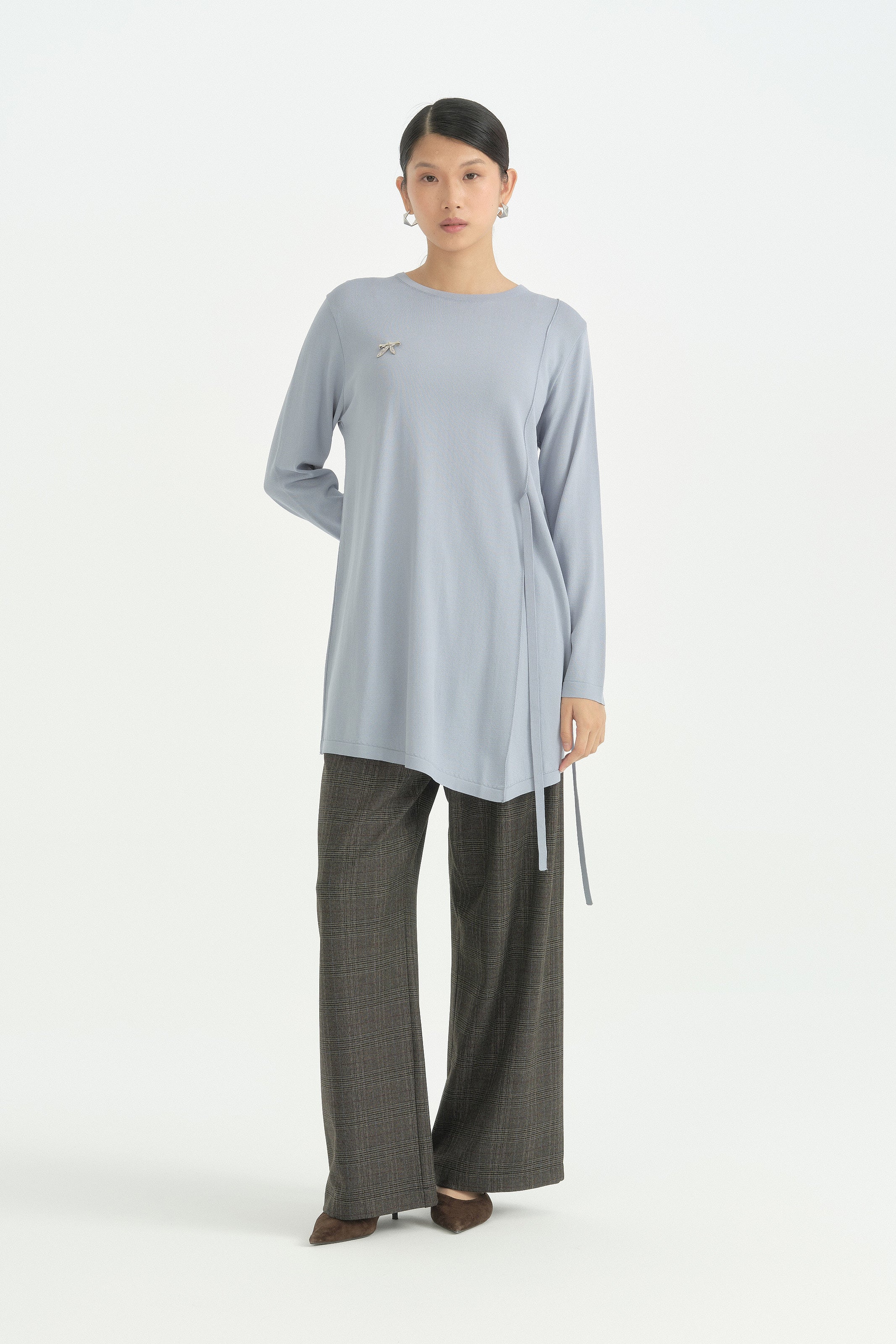 Bağlama Detaylı Rayon Triko Tunik - Mavi
