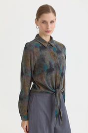 Tied Cupra Crop Lyocell Shirt - Indigo