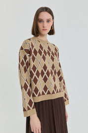 Baklava Patterned Crop Sweater - Beige