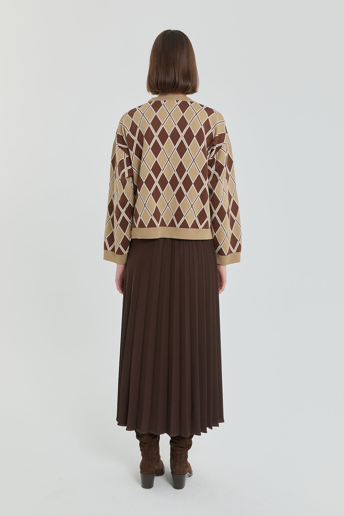 Baklava Patterned Crop Sweater - Beige