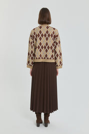 Baklava Patterned Crop Sweater - Beige