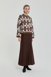 Baklava Patterned Crop Sweater - Coffee