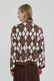 Baklava Patterned Crop Sweater - Coffee