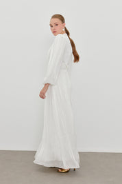 Balloon Sleeve High Neck Evening Dress - White