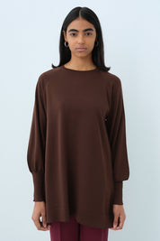 Balon Kol Triko Tunik - Kahve