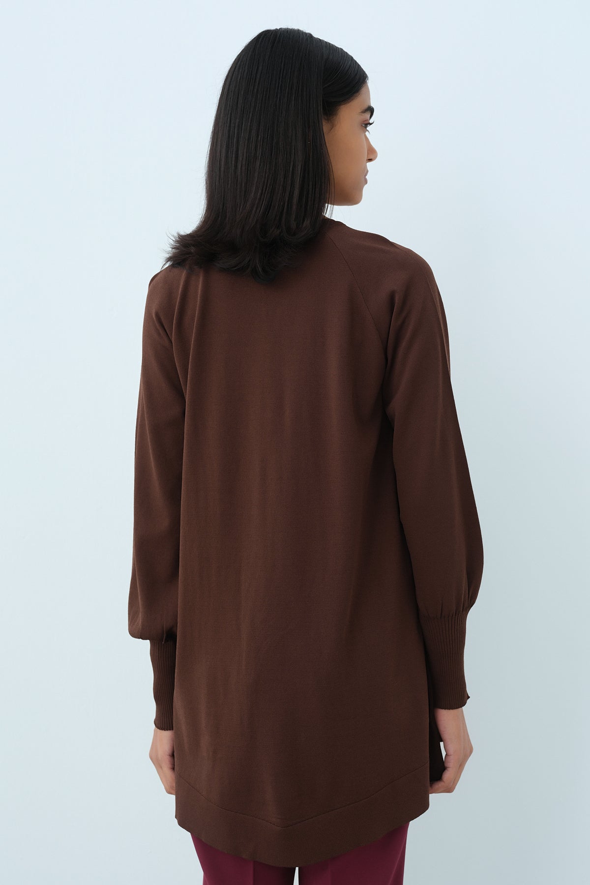 Balon Kol Triko Tunik - Kahve