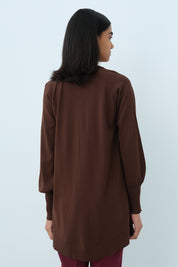 Balon Kol Triko Tunik - Kahve