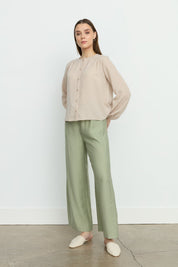 Balloon Sleeve Ruched Shirt - Stone