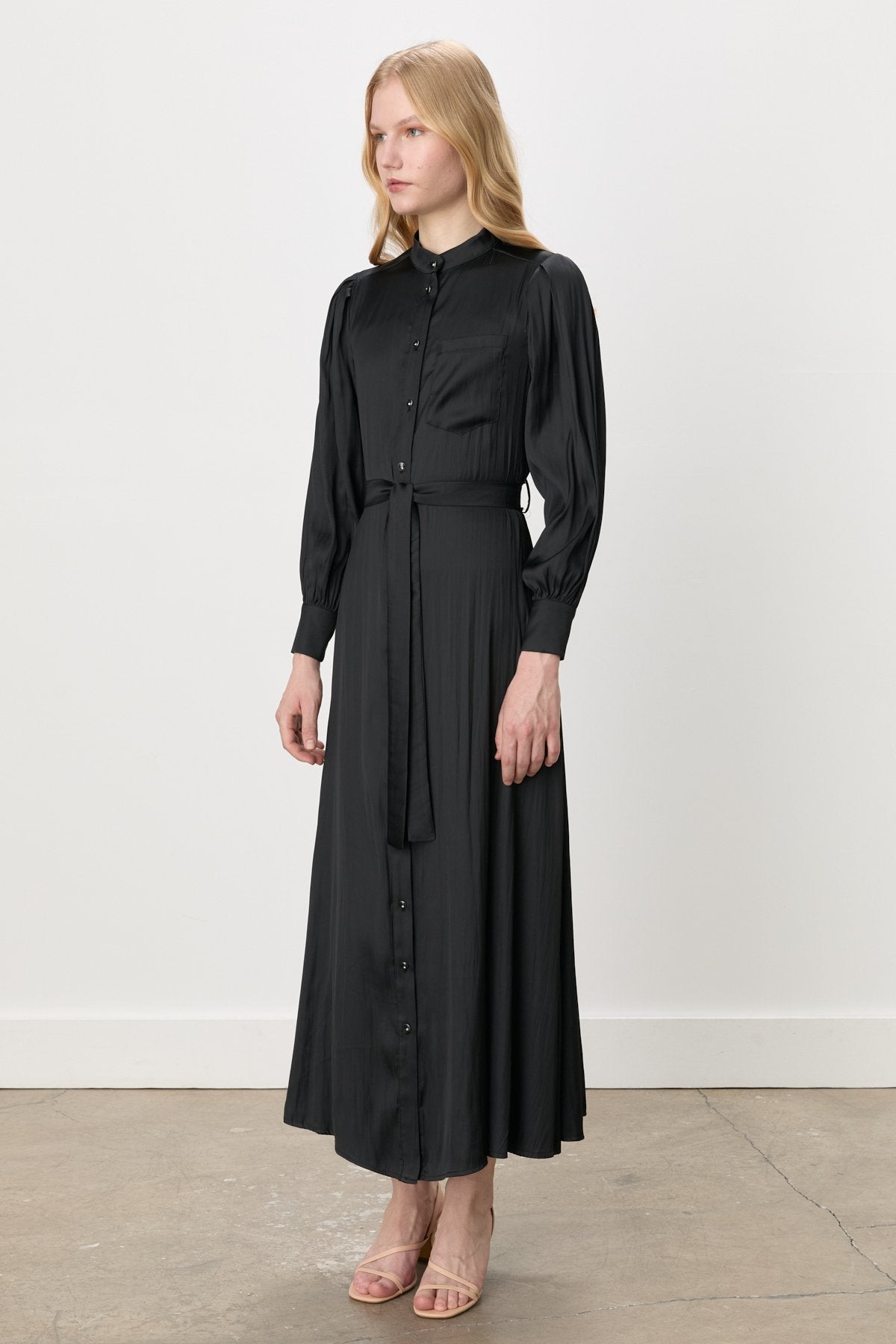 Balloon Sleeve Crash Dress - Black