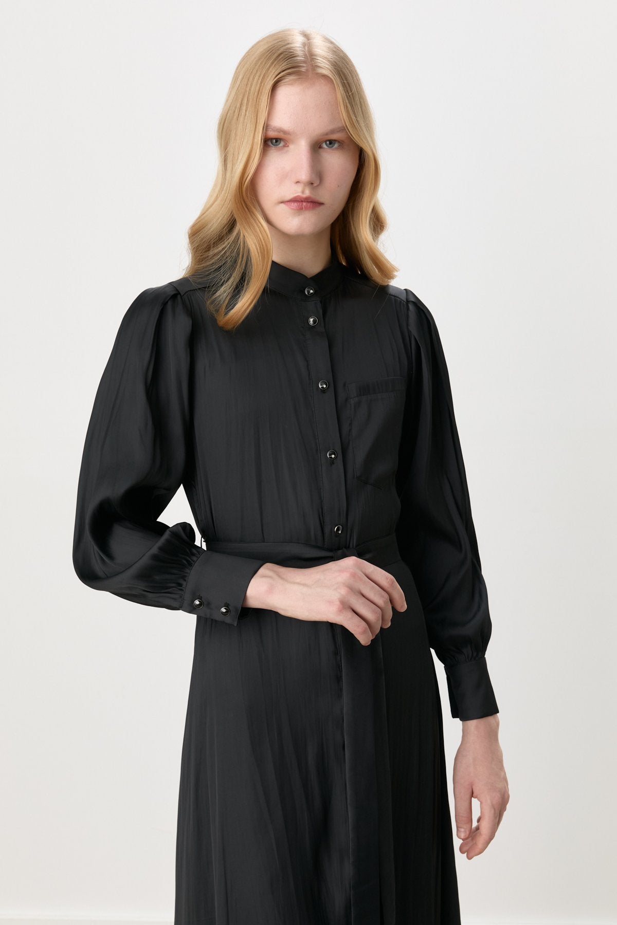 Balloon Sleeve Crash Dress - Black
