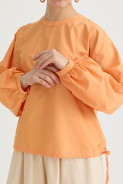 Balon Kollu Pamuklu Bluz - Oranj