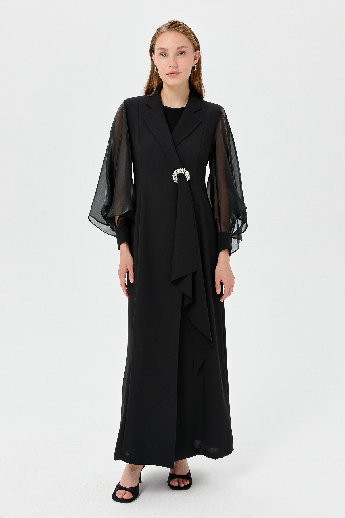 Balon Kollu Şık Kaftan Takım - Siyah