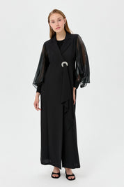 Balon Kollu Şık Kaftan Takım - Siyah